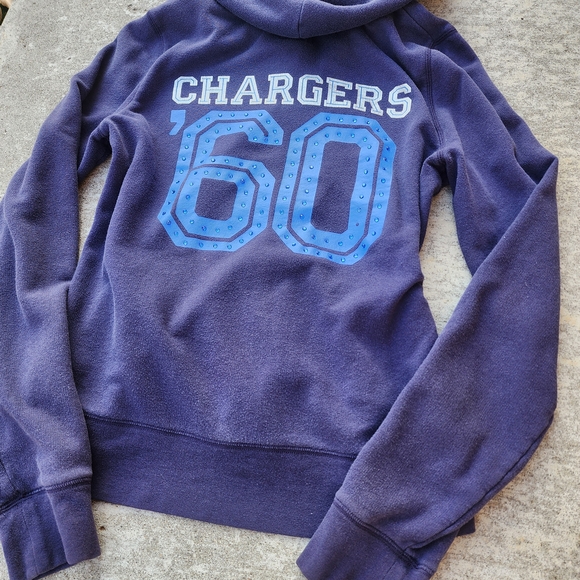 PINK Victoria's Secret Y2K Chargers Bling Logo Full Zip Hoodie Blue Jacket, Sz L - Picture 3 of 8